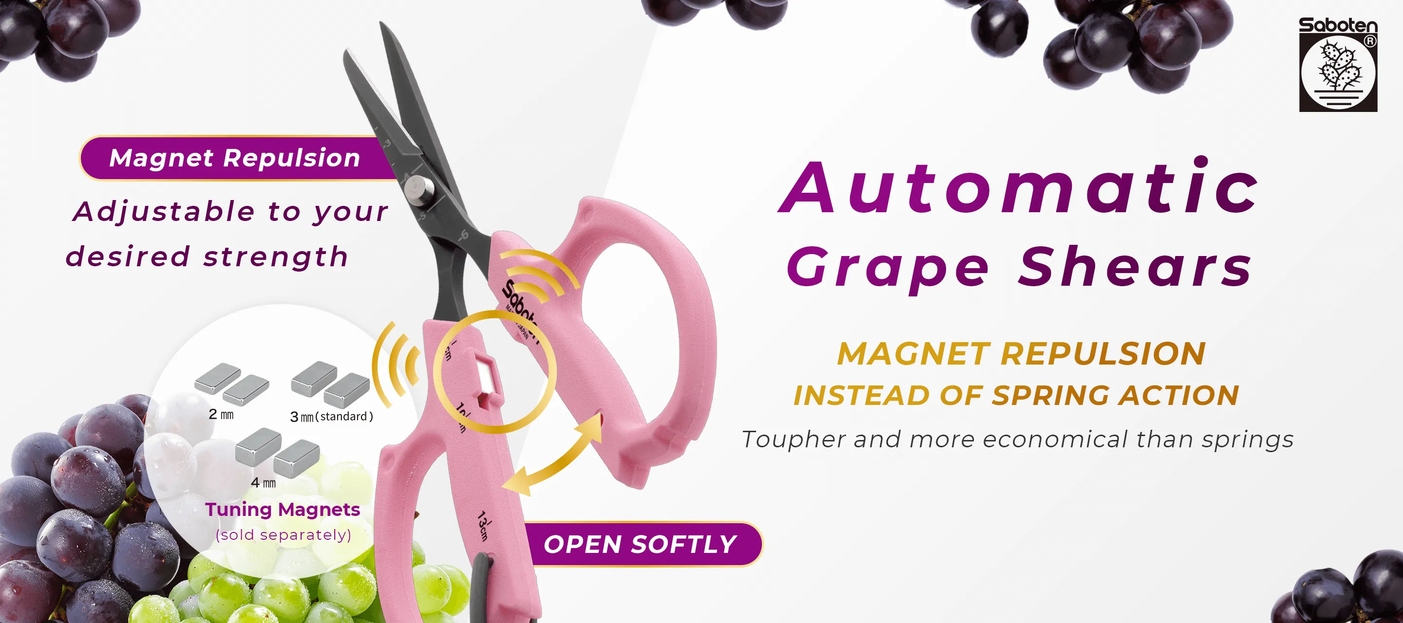 Automatic Grape Shears Magnet repulsion instead of spring action Toupher and more economical than springs